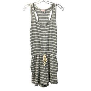 Pink Lady Womens Scoop Neck Sleeveless Romper Gray/White Striped Pockets Small